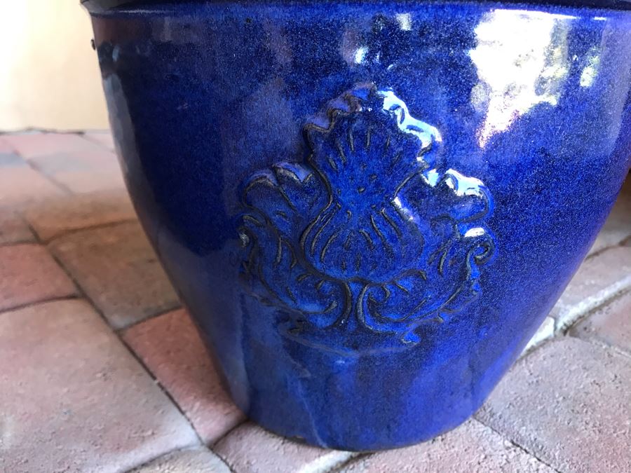 Pair Of Blue Glazed Pots 9W X 12W [Photo 4]