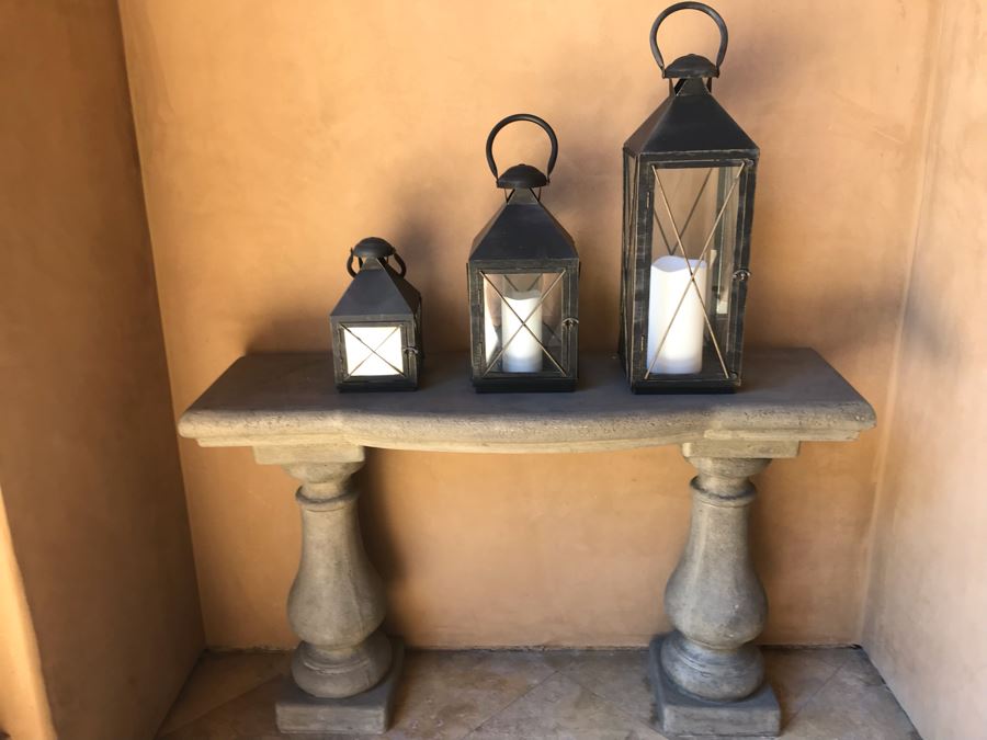 (3) Metal Lanterns With Battery Powered Candles 27H 20H 14H [Photo 2]