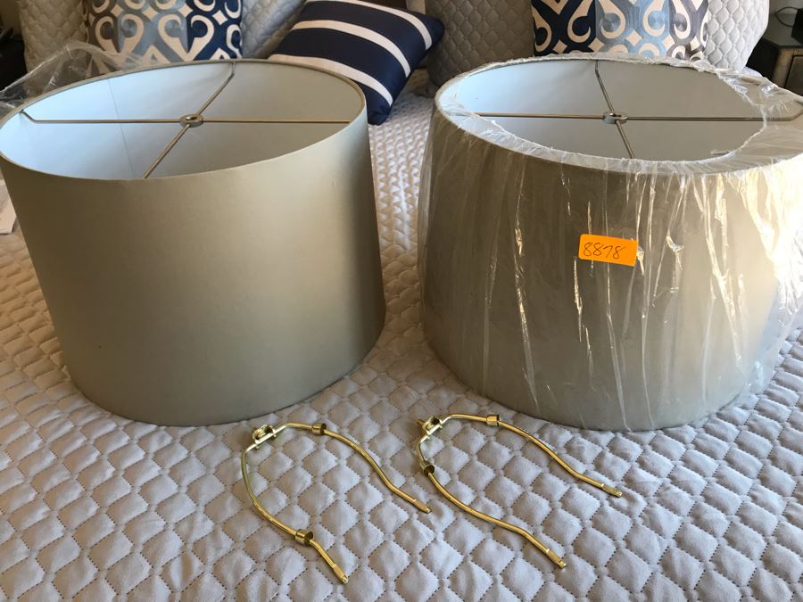 Pair Of Lamp Shades 16W With Pair Of Harps