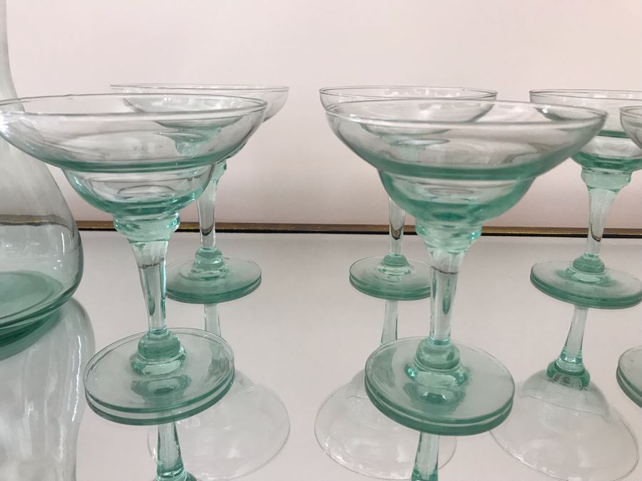 Blown Glass Pitcher 9H With (6) Margarita Glasses 6H [Photo 4]