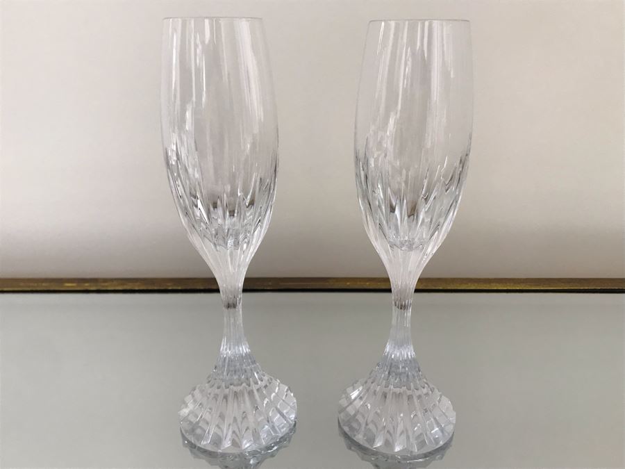 Pair Of Baccarat Crystal Champagne Flutes 8.5H [Photo 2]