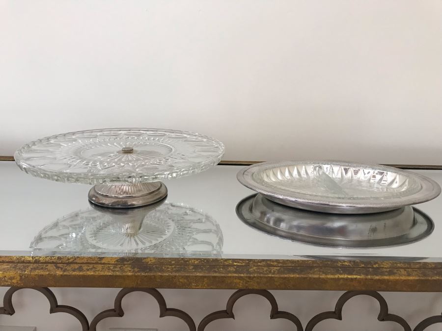 Footed Silverplate Cake Stand 11W And Silverplate Divided Dish 11.5W [Photo 2]