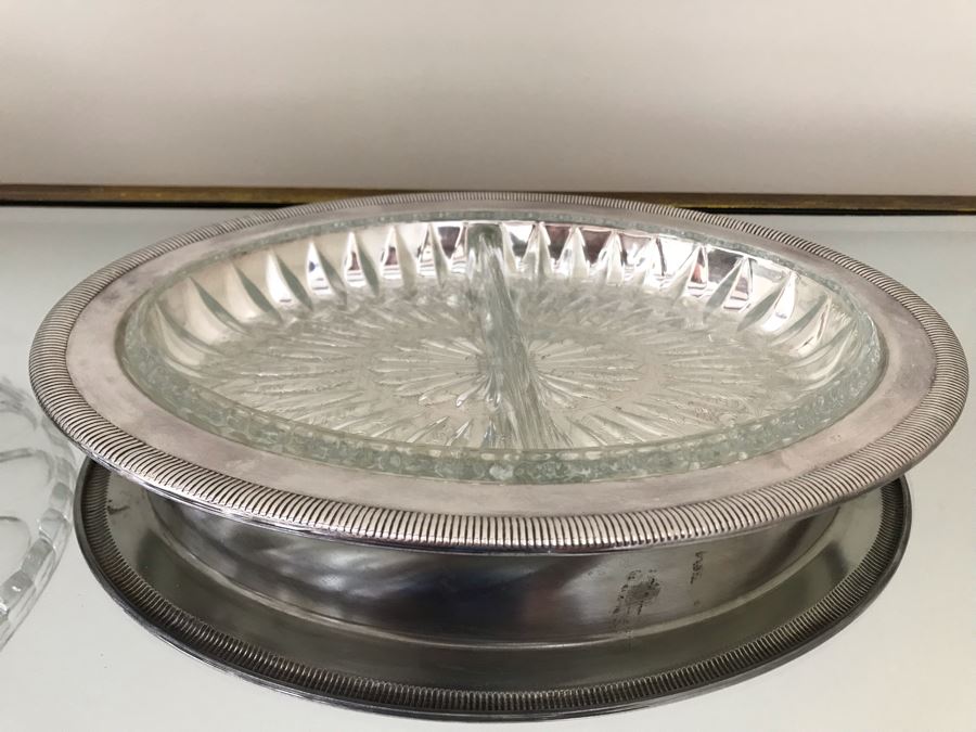 Footed Silverplate Cake Stand 11W And Silverplate Divided Dish 11.5W [Photo 6]