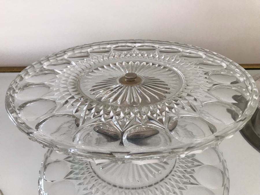 Footed Silverplate Cake Stand 11W And Silverplate Divided Dish 11.5W [Photo 3]