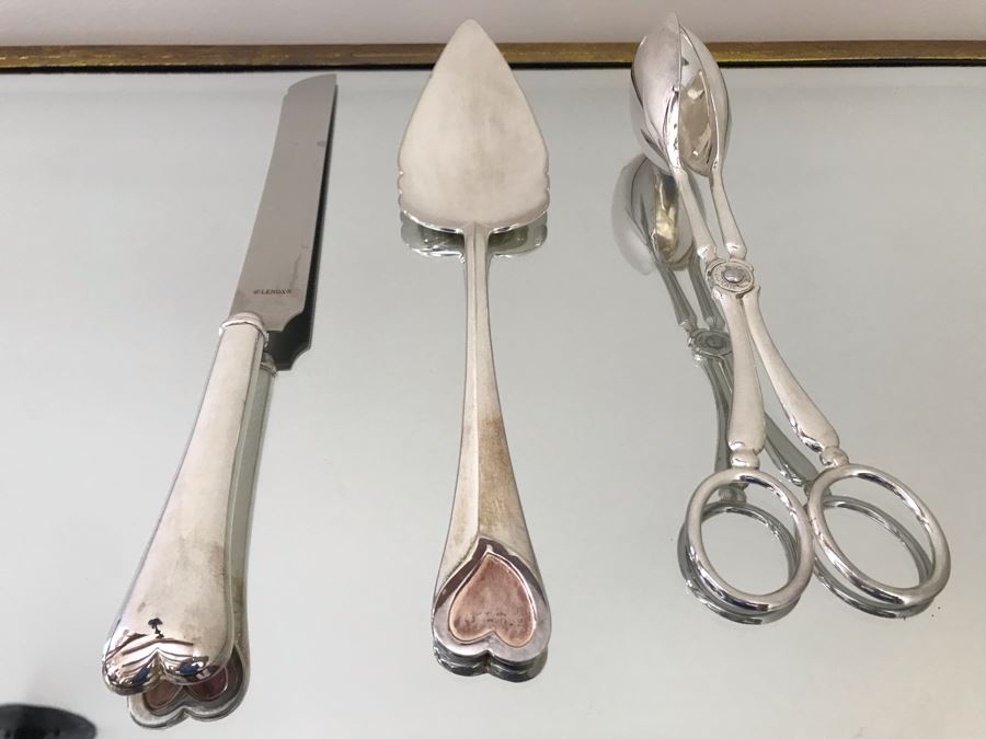 Lenox Silverplate Cake Dessert Server Set And Silverplate Serving Tongs [Photo 2]