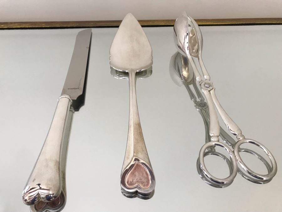Lenox Silverplate Cake Dessert Server Set And Silverplate Serving Tongs [Photo 3]