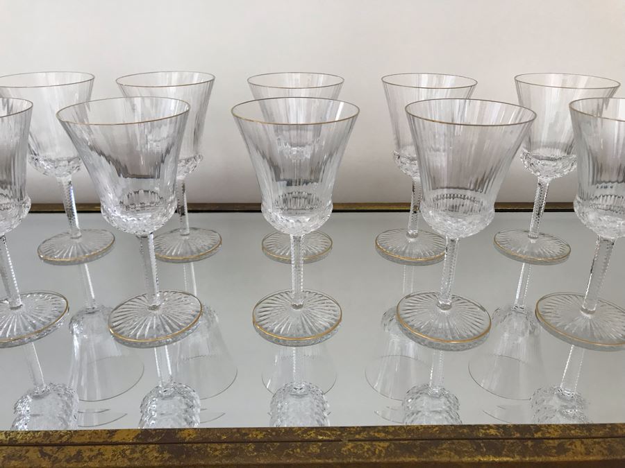 (10) Saint Louis Crystal Gold Rim Apollo Wine Glasses 7H Made In France (Oldest Glass Maker In France) (Retails $2,850) [Photo 4]