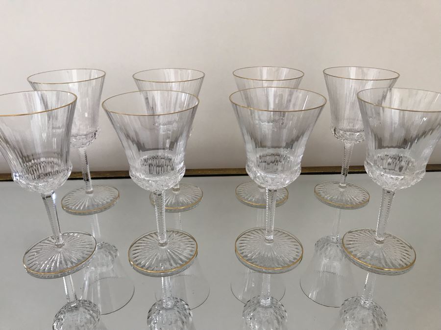 (8) Saint Louis Crystal Gold Rim Apollo Water Goblet Glasses 7.5H Made In France (Oldest Glass Maker In France) (Retails $2,400) [Photo 5]