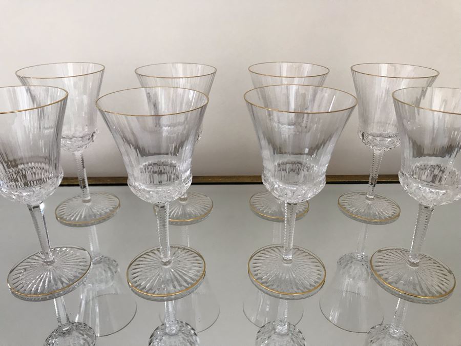 (8) Saint Louis Crystal Gold Rim Apollo Water Goblet Glasses 7.5H Made In France (Oldest Glass Maker In France) (Retails $2,400) [Photo 2]