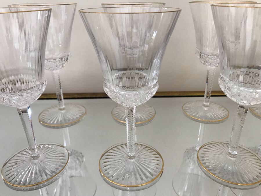 (8) Saint Louis Crystal Gold Rim Apollo Water Goblet Glasses 7.5H Made In France (Oldest Glass Maker In France) (Retails $2,400) [Photo 6]