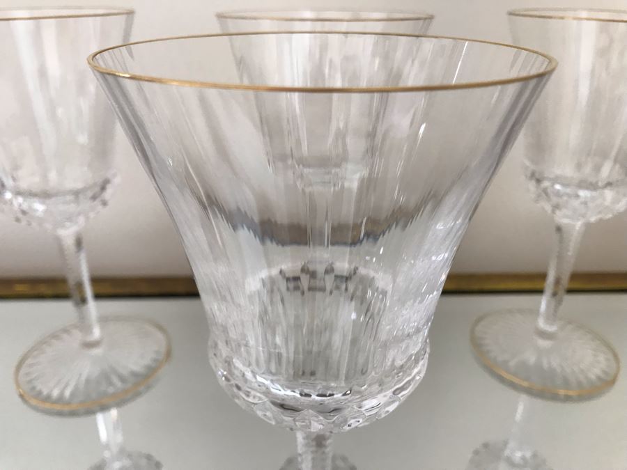 (8) Saint Louis Crystal Gold Rim Apollo Water Goblet Glasses 7.5H Made In France (Oldest Glass Maker In France) (Retails $2,400) [Photo 7]