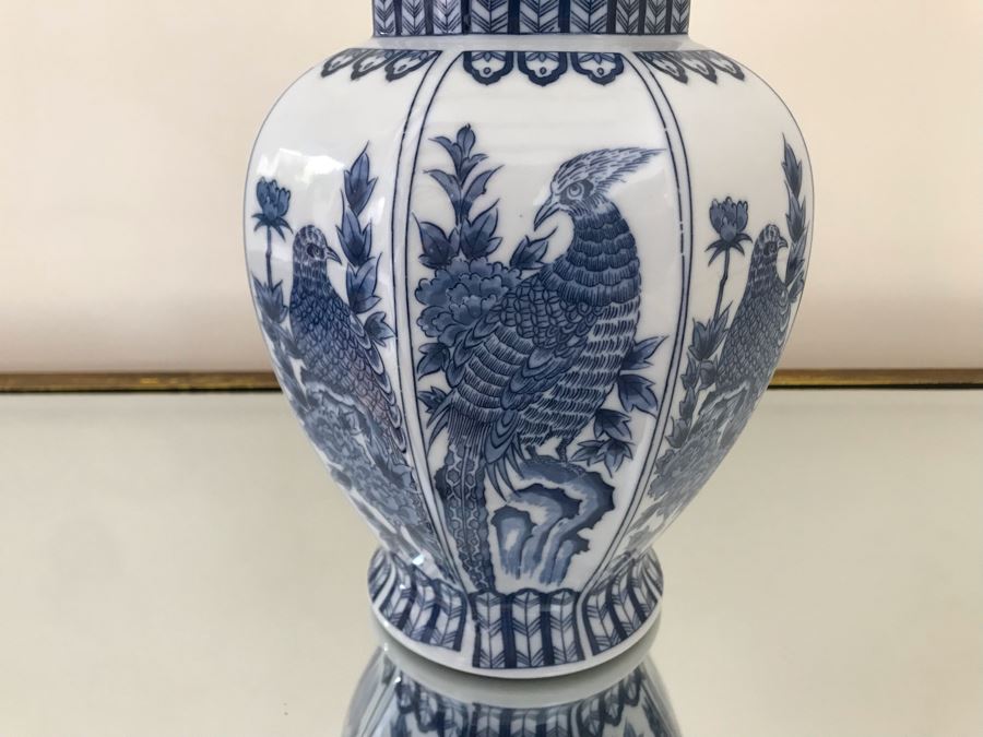 Large Andrea By Sadek Blue And White Porcelain Ginger Jar Made In Japan 12H [Photo 4]