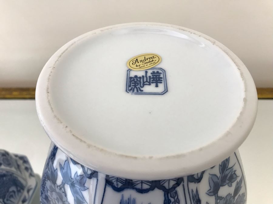 Large Andrea By Sadek Blue And White Porcelain Ginger Jar Made In Japan 12H