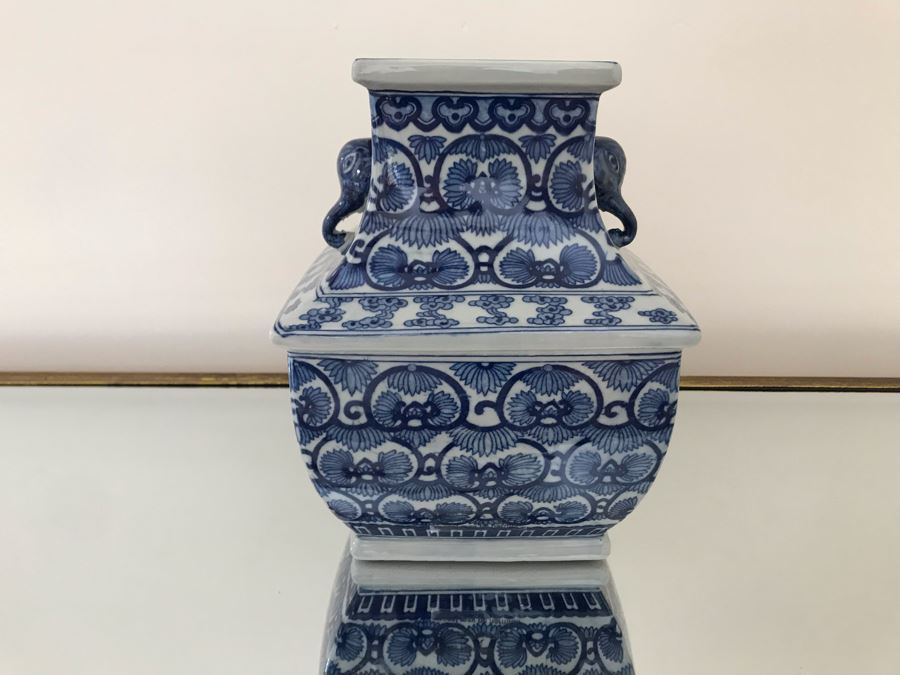 Blue & White Chinoiserie Porcelain Vase By Ballard Designs 10H [Photo 2]