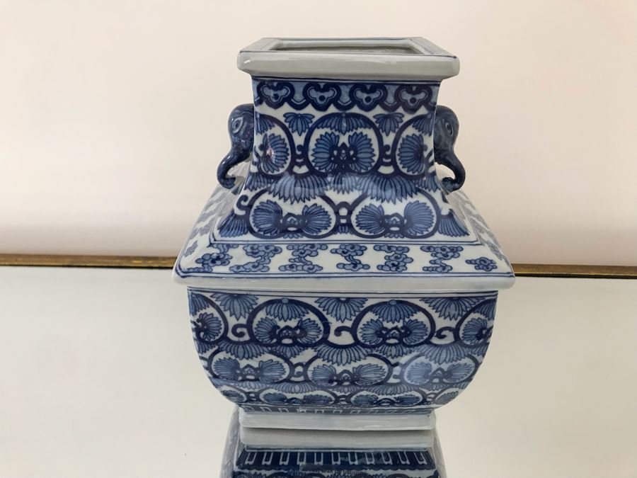 Blue & White Chinoiserie Porcelain Vase By Ballard Designs 10H [Photo 3]