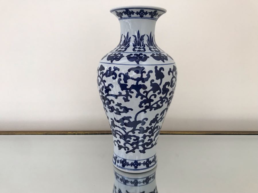Blue & White Chinoiserie Porcelain Vase By Ballard Designs 14H [Photo 2]