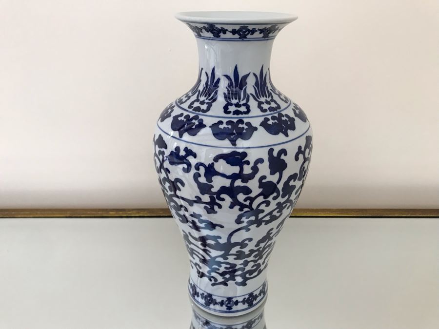Blue & White Chinoiserie Porcelain Vase By Ballard Designs 14H [Photo 3]