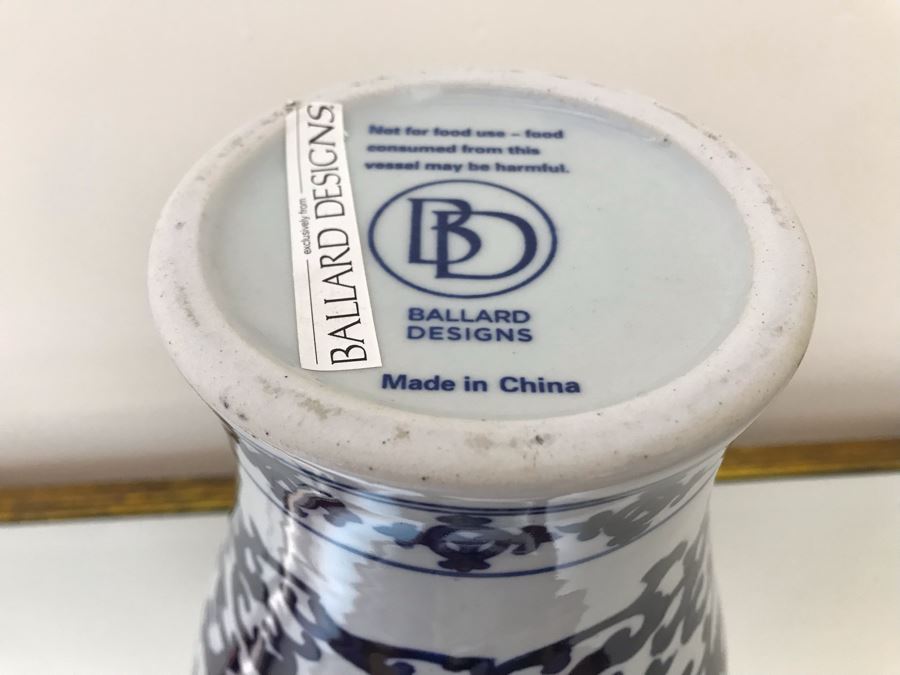 Blue & White Chinoiserie Porcelain Vase By Ballard Designs 14H [Photo 6]