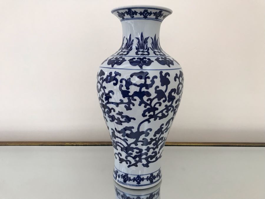 Blue & White Chinoiserie Porcelain Vase By Ballard Designs 14H [Photo 1]