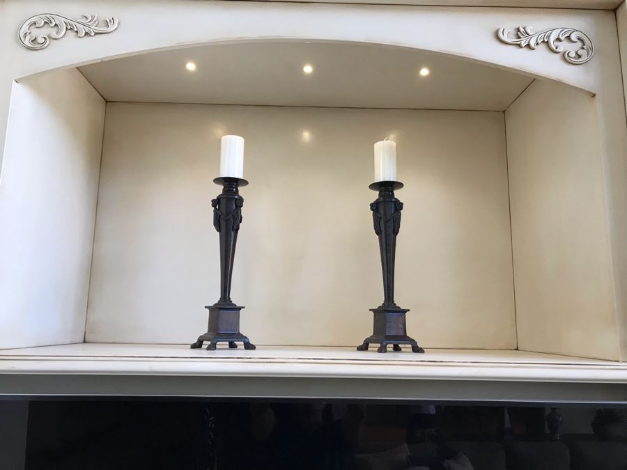 Pair Of Large Bronze Lion Footed Candle Holders By Maitland-Smith 21H (Retails $430) [Photo 2]