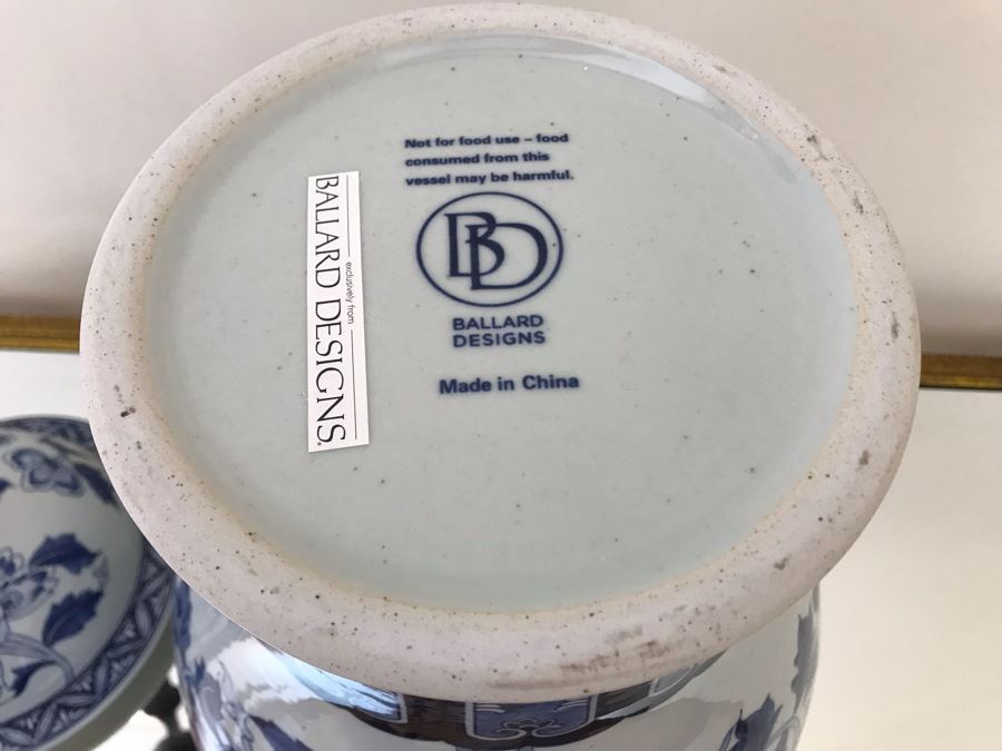 Large Blue & White Chinoiserie Porcelain Ginger Jar By Ballard Designs 19H [Photo 7]