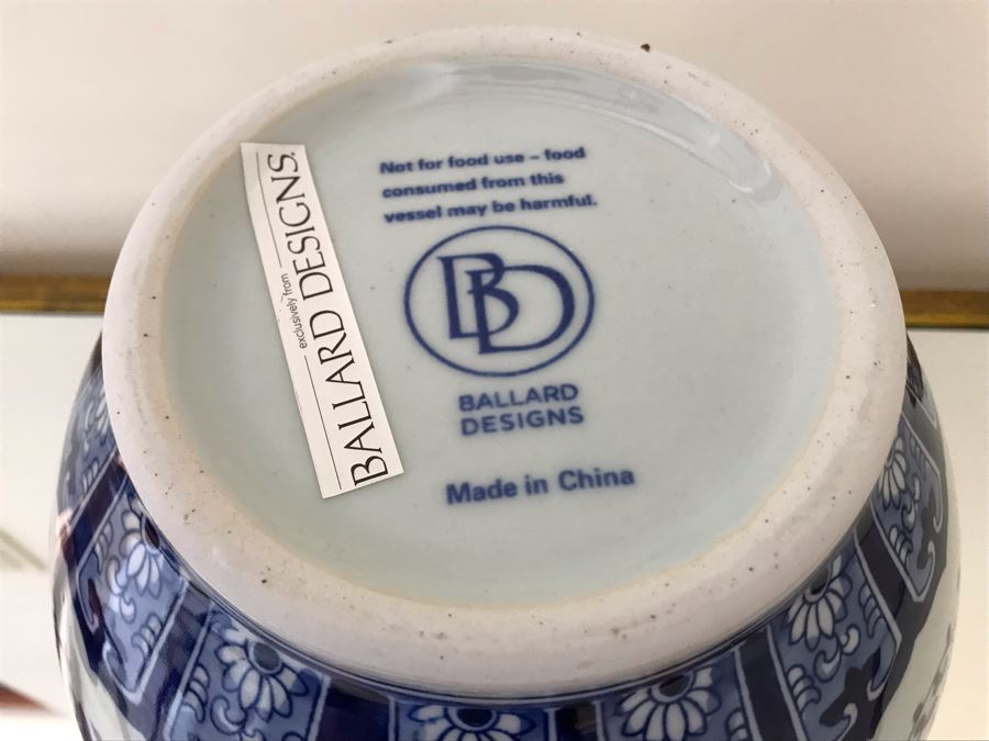 Blue & White Chinoiserie Porcelain Vase By Ballard Designs 12H [Photo 5]