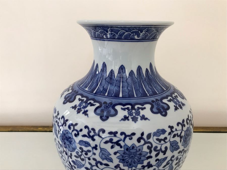 Blue & White Chinoiserie Porcelain Vase By Ballard Designs 12H [Photo 3]
