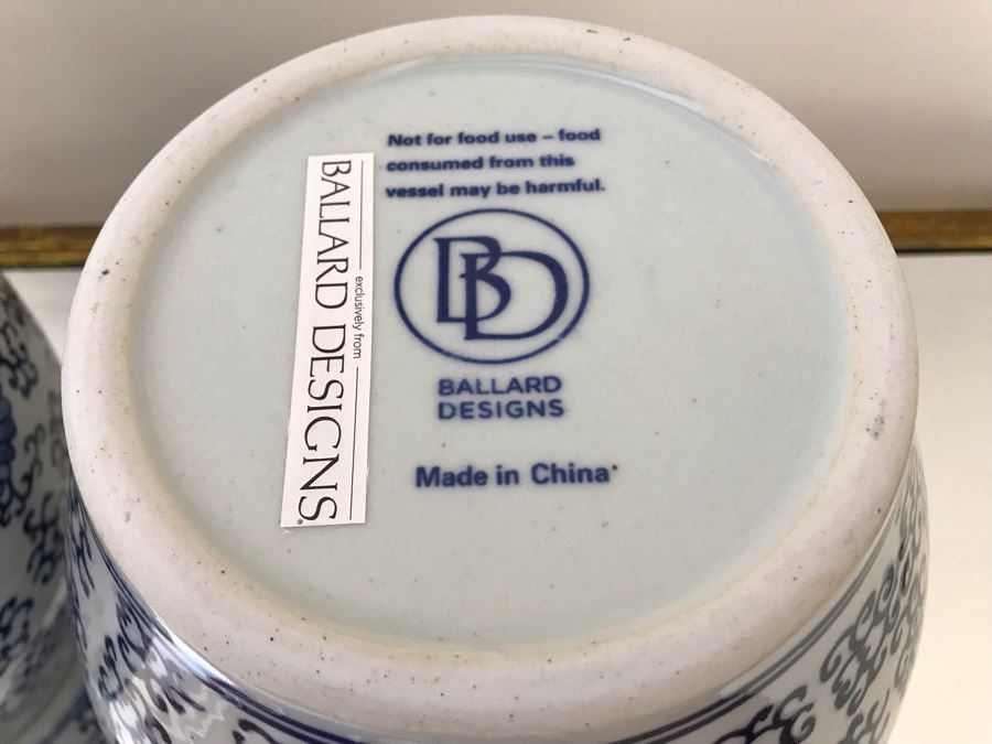 Pair Of Blue & White Chinoiserie Porcelain Jars By Ballard Designs 10H [Photo 9]