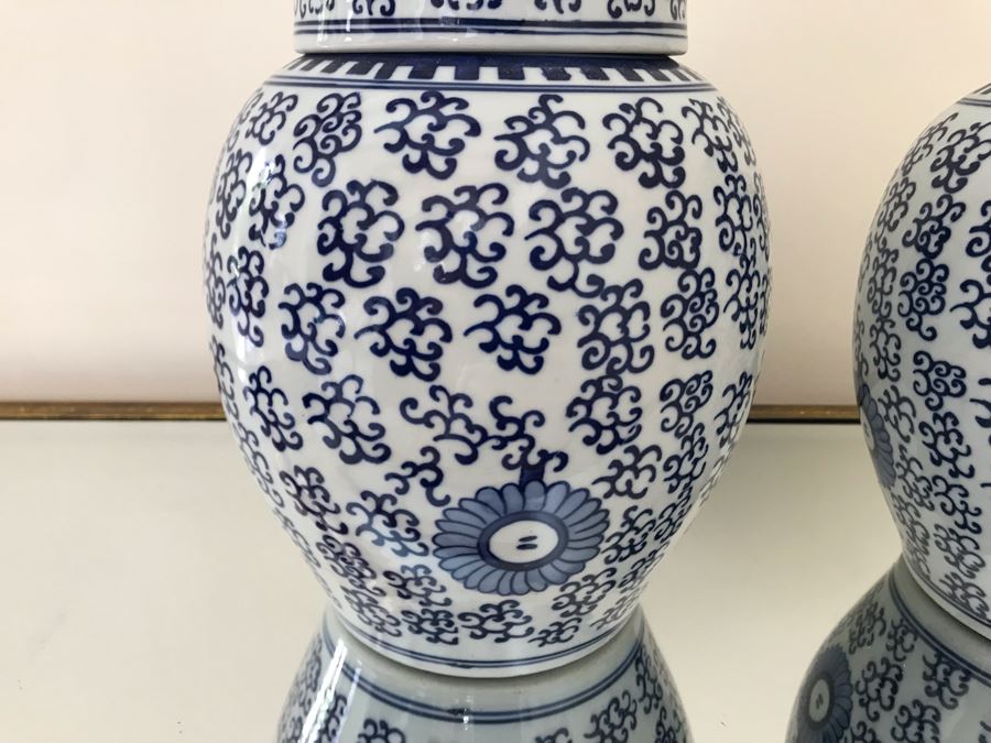 Pair Of Blue & White Chinoiserie Porcelain Jars By Ballard Designs 10H [Photo 6]