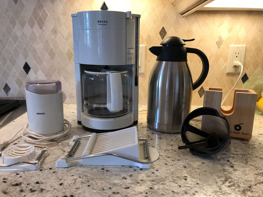Kitchen Lot With Krups Coffee Maker, Krups Grinder, Pitcher And Slicers [Photo 3]
