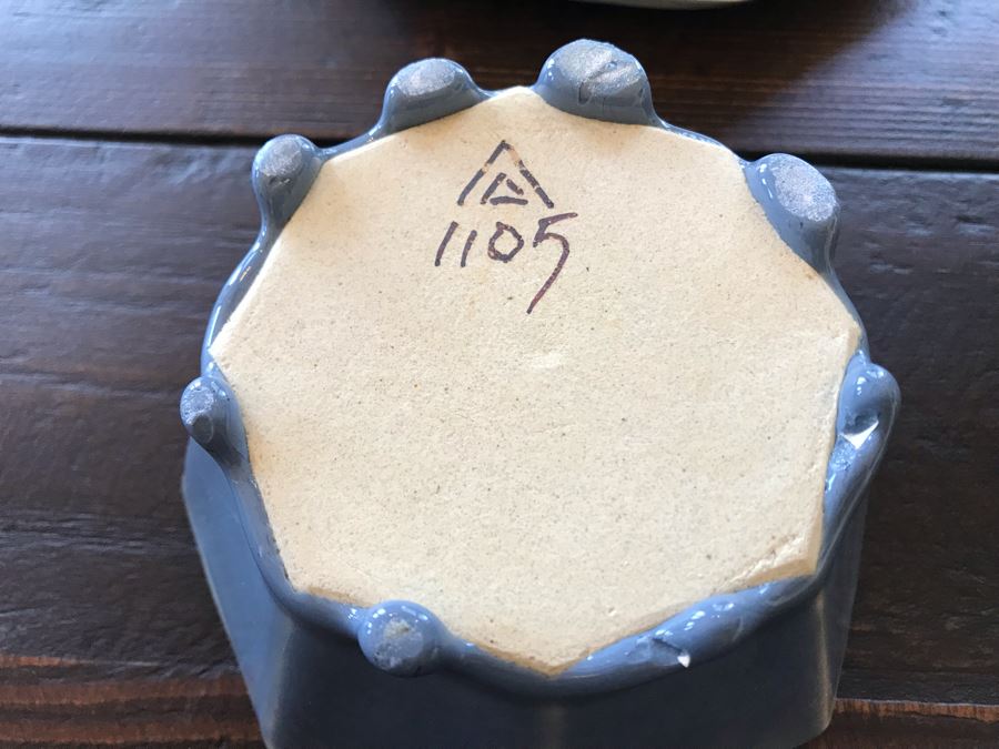 Signed Glazed Pottery Footed Cup With Plate 8W [Photo 4]