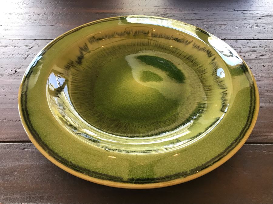 Large Green Glazed Pottery Centerpiece Bowl 20W [Photo 4]