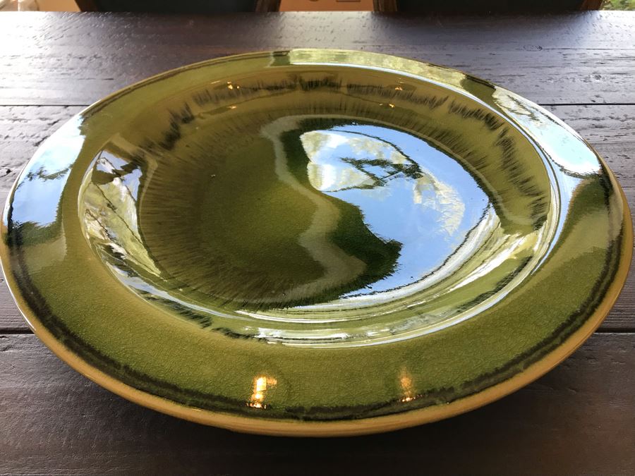 Large Green Glazed Pottery Centerpiece Bowl 20W [Photo 3]