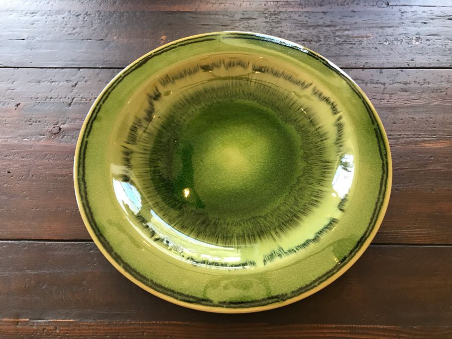 Large Green Glazed Pottery Centerpiece Bowl 20W [Photo 2]