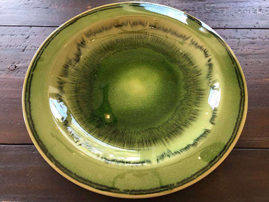 Large Green Glazed Pottery Centerpiece Bowl 20W