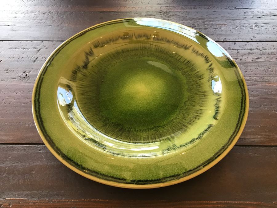 Large Green Glazed Pottery Centerpiece Bowl 20W [Photo 5]