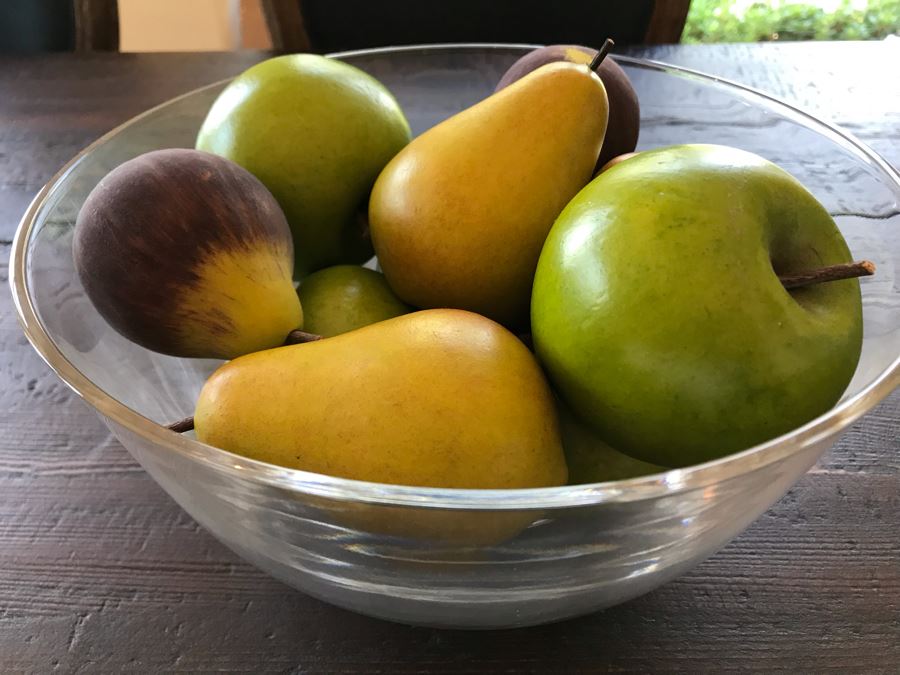 Glass Bowl With Faux Fruit 10W X 5H [Photo 2]