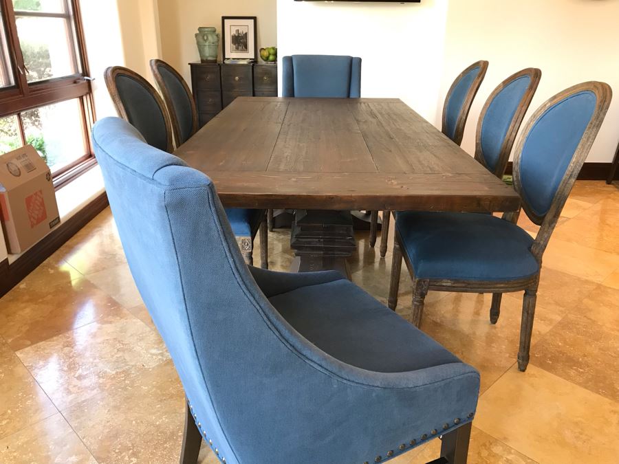 Restoration Hardware Dining Table 42W X 84L With (2) Leaves 18L And (5) Restoration Hardware Dining Chairs And (2) Restoration Hardware Armchairs Retails $7,500 [Photo 10]