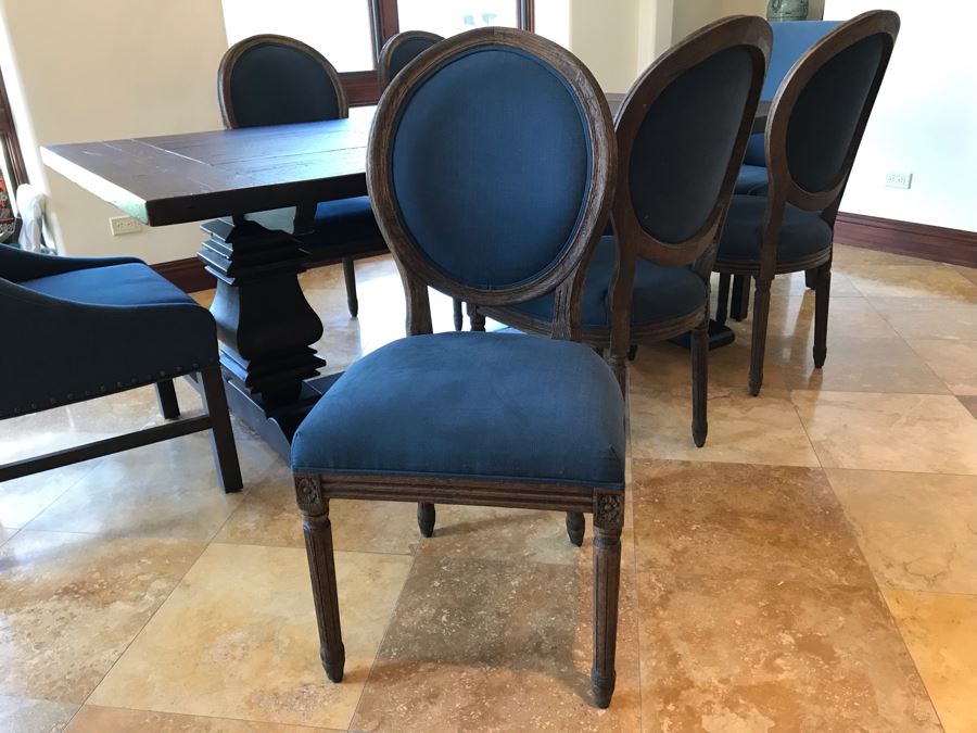 Restoration Hardware Dining Table 42W X 84L With (2) Leaves 18L And (5) Restoration Hardware Dining Chairs And (2) Restoration Hardware Armchairs Retails $7,500 [Photo 17]