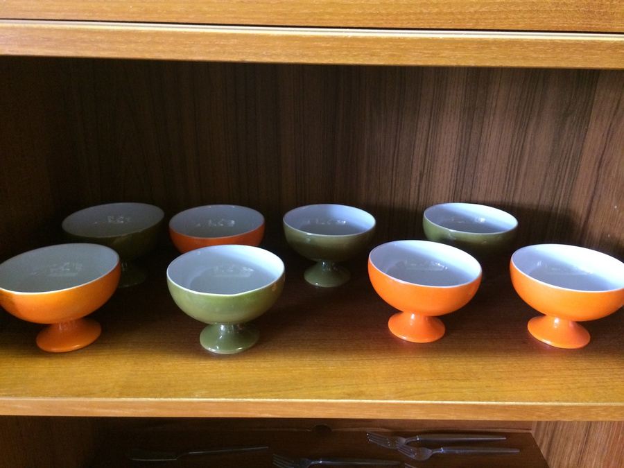 Mid-Century Orange & Green Footed Ice Cream Bowls [Photo 1]