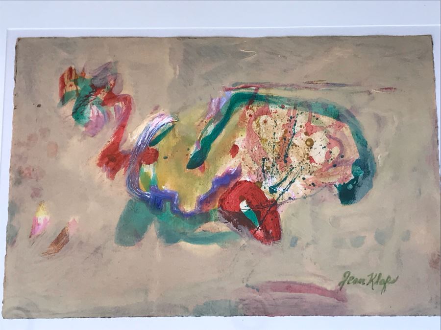 Original Jean Klafs Abstract Expressionist Painting On Paper 23 X 15 / Frame: 29 X 22 [Photo 5]