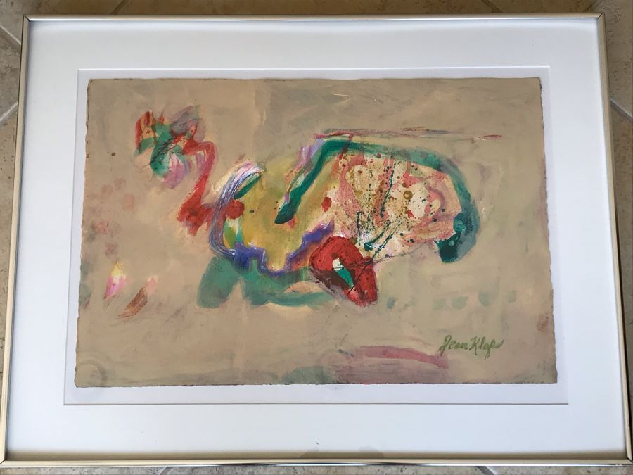 Original Jean Klafs Abstract Expressionist Painting On Paper 23 X 15 / Frame: 29 X 22 [Photo 2]