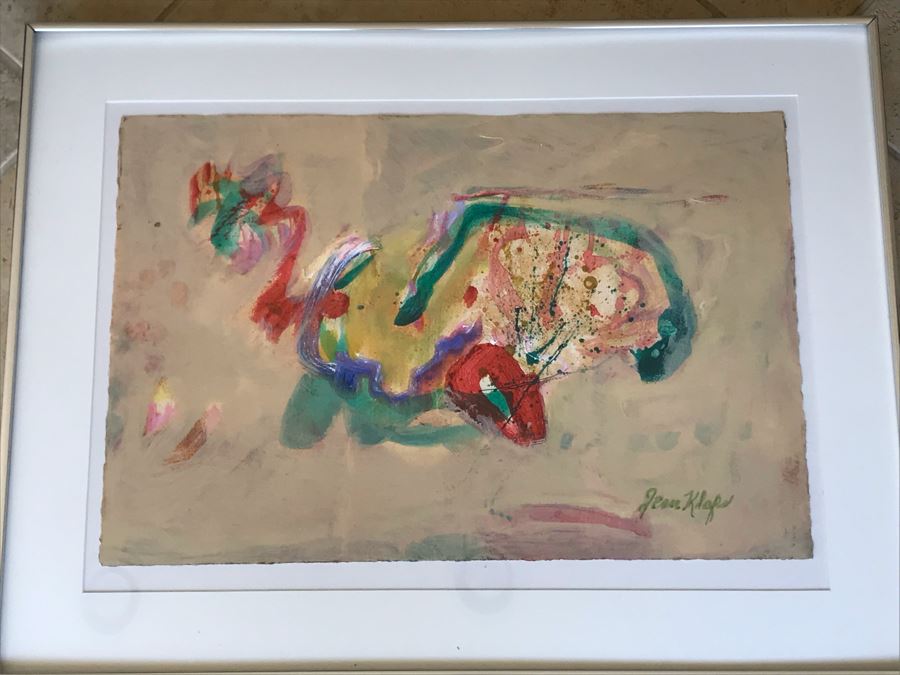 Original Jean Klafs Abstract Expressionist Painting On Paper 23 X 15 / Frame: 29 X 22 [Photo 3]
