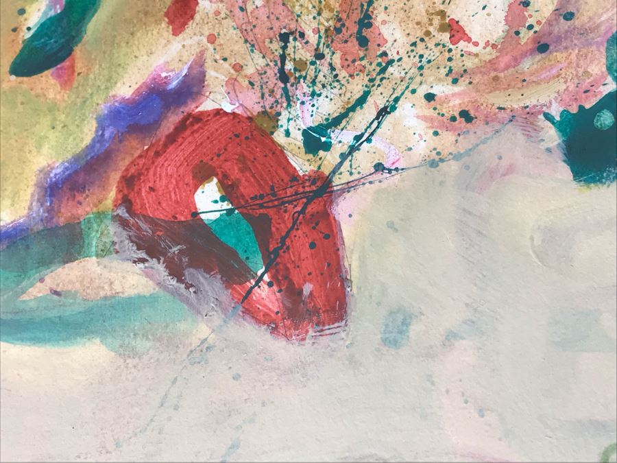 Original Jean Klafs Abstract Expressionist Painting On Paper 23 X 15 / Frame: 29 X 22 [Photo 11]