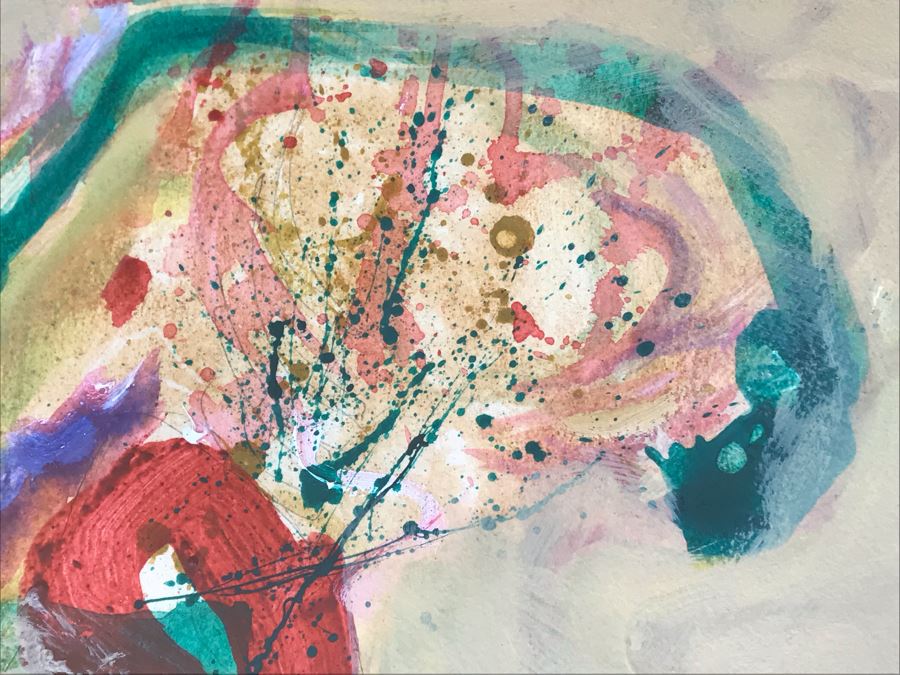 Original Jean Klafs Abstract Expressionist Painting On Paper 23 X 15 / Frame: 29 X 22 [Photo 10]