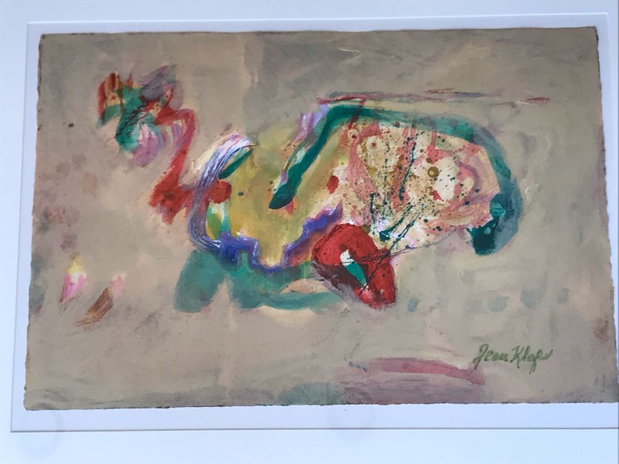 Original Jean Klafs Abstract Expressionist Painting On Paper 23 X 15 / Frame: 29 X 22 [Photo 4]