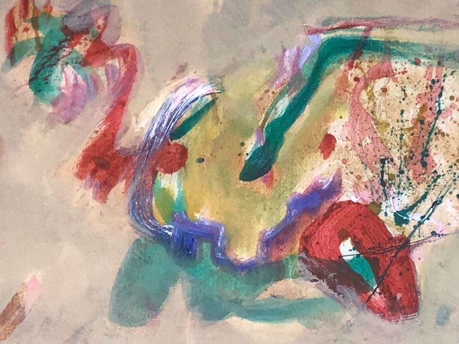 Original Jean Klafs Abstract Expressionist Painting On Paper 23 X 15 / Frame: 29 X 22 [Photo 7]