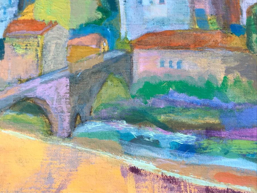 Original Jean Klafs Abstract Expressionist Painting On Canvas Titled 'Benezet Bridge Avignon' In France 30 X 24 [Photo 8]
