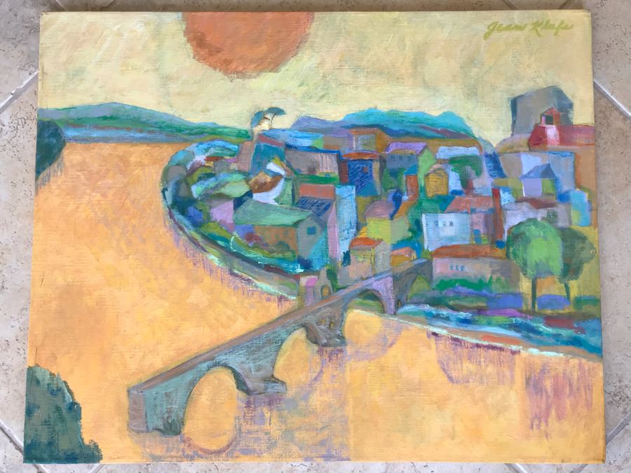 Original Jean Klafs Abstract Expressionist Painting On Canvas Titled 'Benezet Bridge Avignon' In France 30 X 24 [Photo 2]