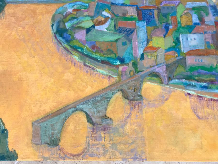 Original Jean Klafs Abstract Expressionist Painting On Canvas Titled 'Benezet Bridge Avignon' In France 30 X 24 [Photo 3]